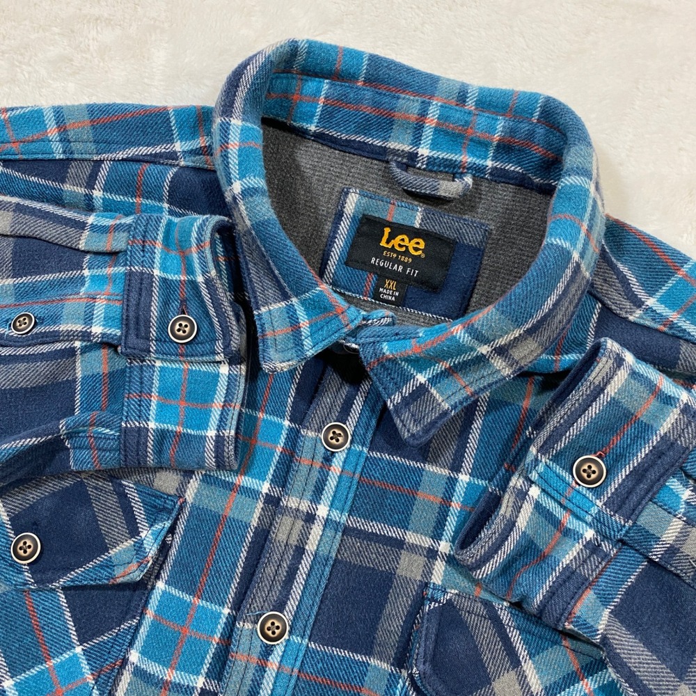 Lee Flannel Shirt Sweater Pockets Plaid Button Up Long Sleeve Regular Fit XXL